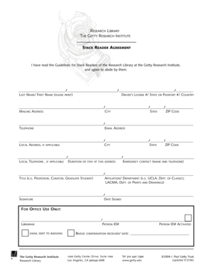 Getty Research Institute Stack Reader Agreement