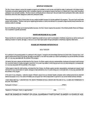 City of Auburn Recreation Program Waiver