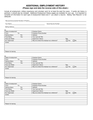 Additional Employment History Form