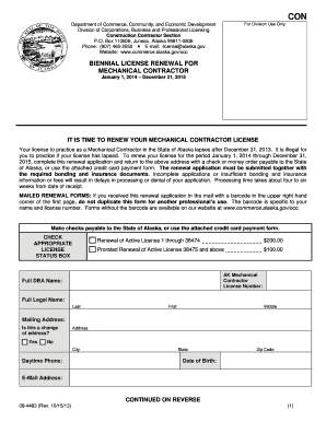 Alaska Mechanical Contractor Biennial License Renewal