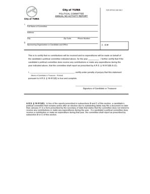 Arizona Political Committee Annual No Activity Report