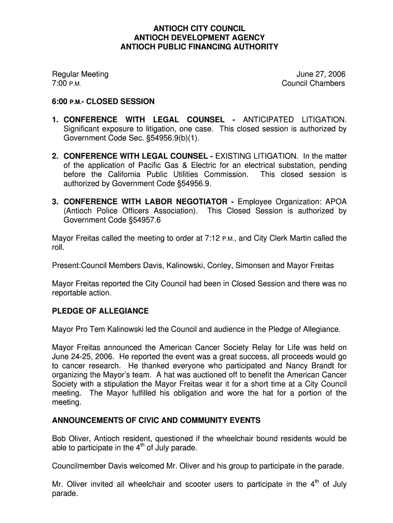 Fillable Online ci antioch ca ANTIOCH CITY COUNCIL City of Antioch
