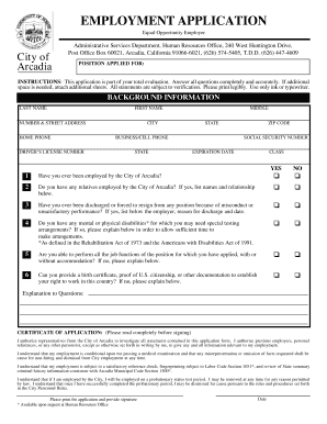 City of Arcadia Employment Application