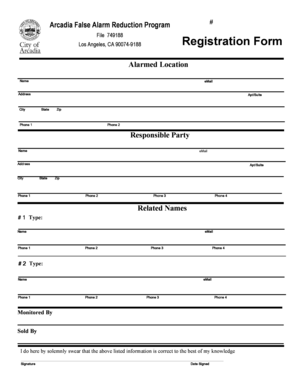 Arcadia False Alarm Reduction Program Registration Form