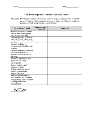 You Be the Reporter: General Evaluation Form - PBS - pbs