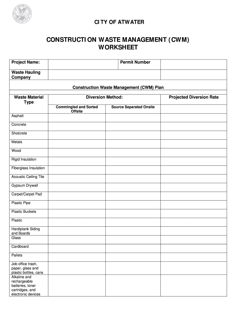Waste Cwm Atwater Fill Online Printable Fillable Blank PdfFiller