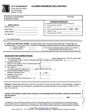 Declaration of ownership form - instructions for berkeley closing business declaration form