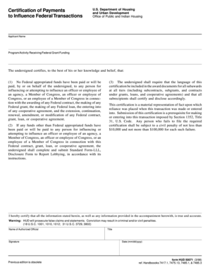 HUD Certification of Payments Form