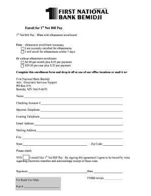 1st Net Bill Pay Enrollment Form