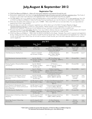 Utah Child Care Training Registration Form