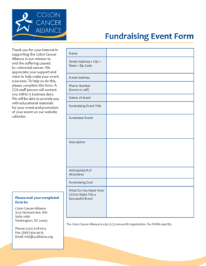 Fundraising Event Form - Colon Cancer Alliance