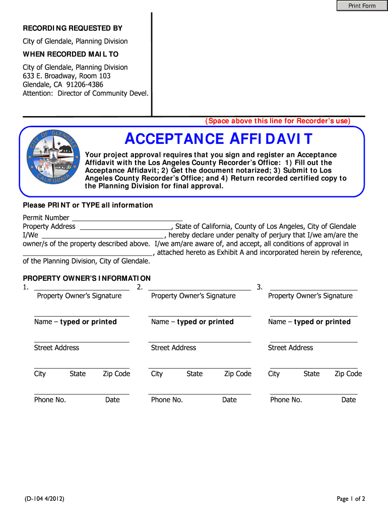 Fillable Online Acceptance Affidavit for Project Approval Fax Email ...