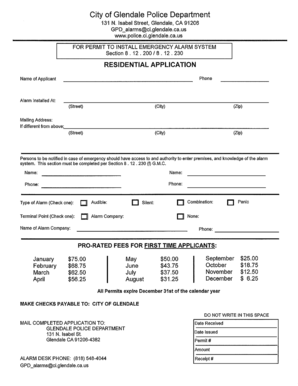 Glendale Alarm System Permit Application