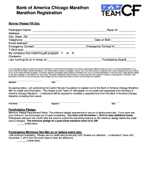 Bank of America Chicago Marathon Registration Form