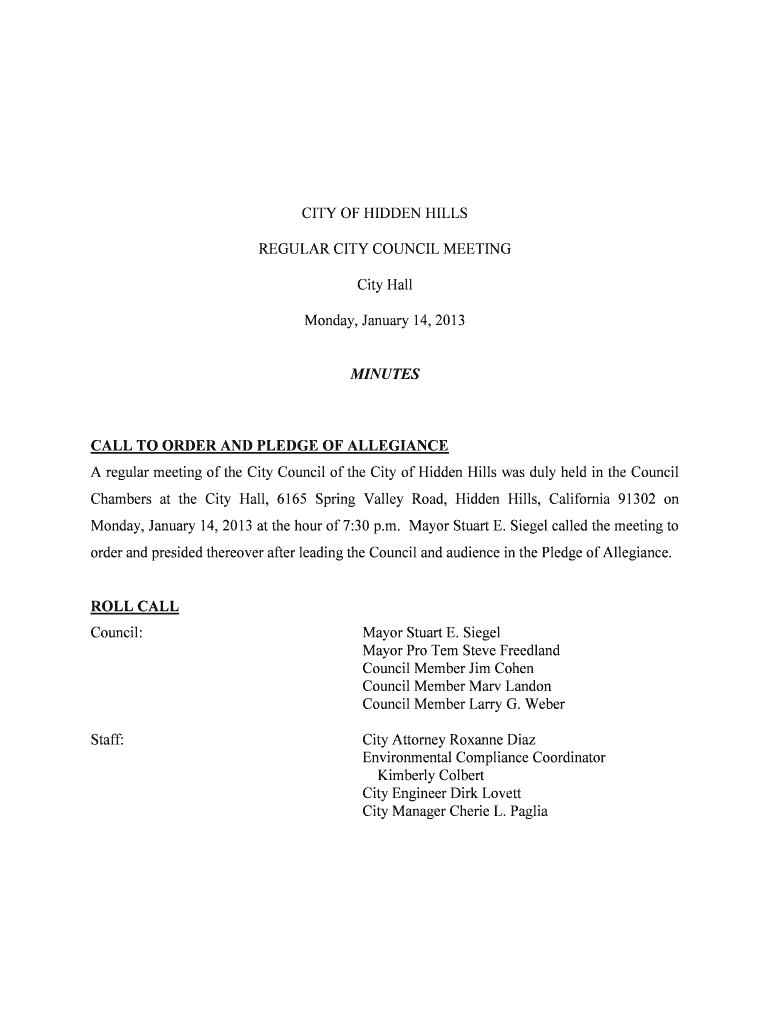 January 14, 2013 - Hidden Hills Preview on Page 1