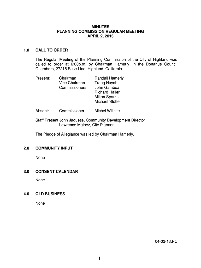 04-02-13 PC 1 MINUTES PLANNING COMMISSION REGULAR Preview on Page 1