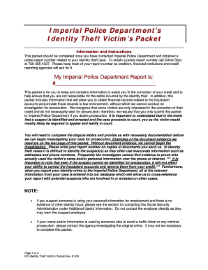 Imperial Police Department Identity Theft Victim’s Packet