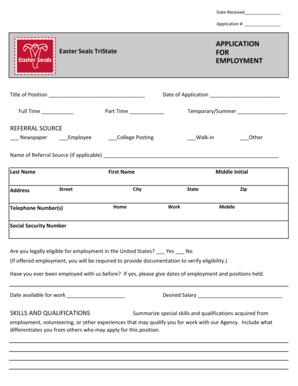 Easter Seals TriState Employment Application