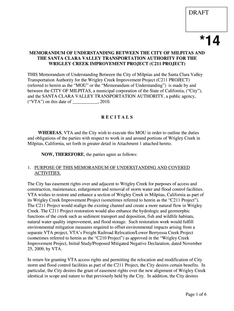Memorandum of understanding between the city of milpitas Preview on Page 1