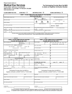 Medical Eye Services Claim Form