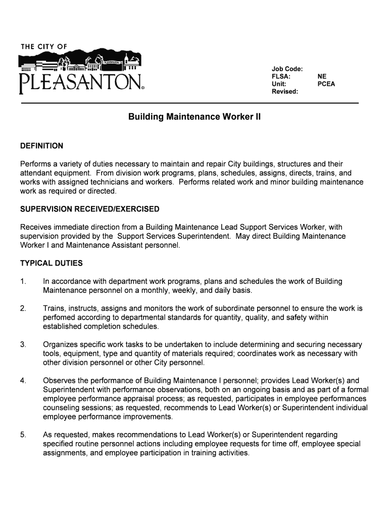 Performs a variety of duties necessary to maintain and repair City buildings, structures and their Preview on Page 1