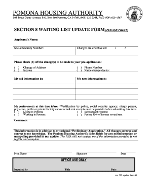 Change of address checklist uk - Change of Address Form for Waiting List Applications - ci pomona ca