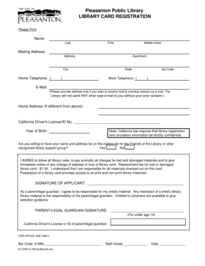 Pleasanton Public Library Card Registration