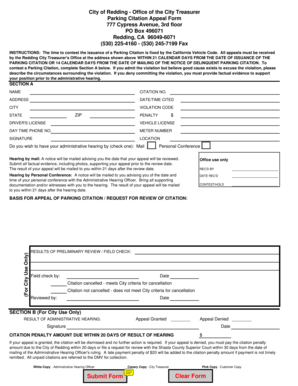 Parking Citation Appeal Form