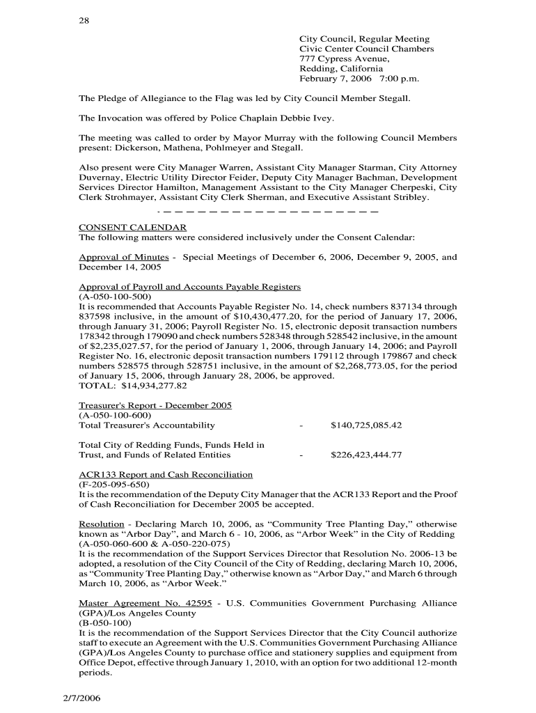 2-7-06, Regular Meeting (pdf) - City of Redding Preview on Page 1