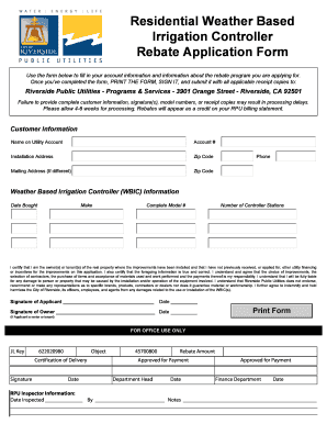 Residential Weather Based Irrigation Controller Rebate Application Form