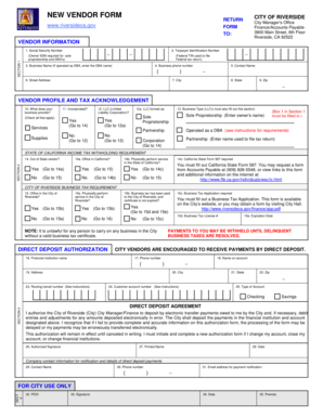 City of Riverside New Vendor Form