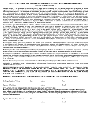 Coastal Cleanup Day 2012 Waiver of Liability