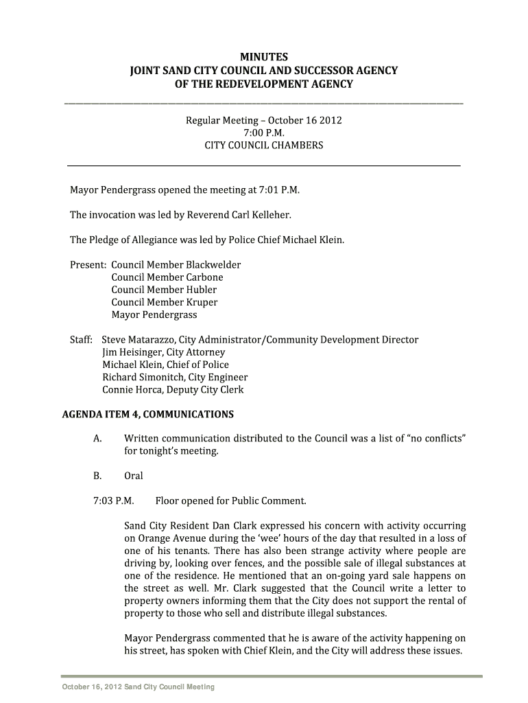 Present: Council Member Blackwelder Council Member Carbone Council Member Hubler Council Member Krup Preview on Page 1