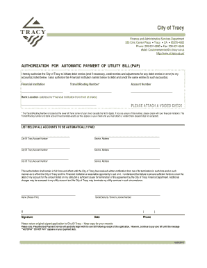 City of Tracy PreAuthorized Payment Form