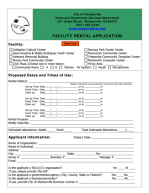 FACILITY RENTAL APPLICATION - City of Watsonville - cityofwatsonville