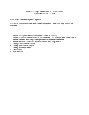 Board of County Commissioners of Lincoln County Agenda for October 18, 2010 9:00 Call to order and P