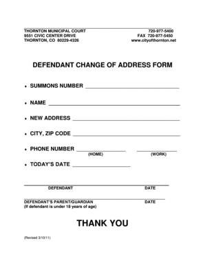 Defendant Change of Address Form
