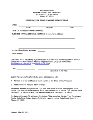 Fillable Online cadc uscourts CERTIFICATE OF GOOD STANDING REQUEST FORM - cadc uscourts Fax Email Print - pdfFiller