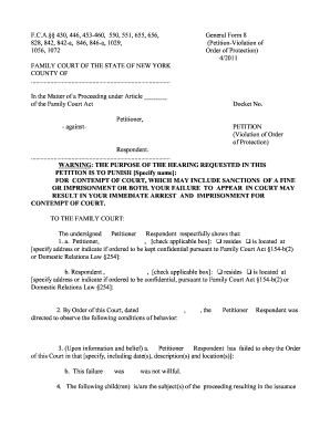 New York Violation of Order of Protection Petition