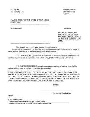 New York Order Authorizing 18-B Services