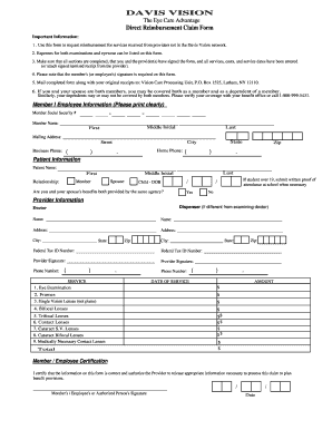 Davis Vision Direct Reimbursement Claim Form