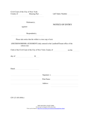 New York Notice of Entry