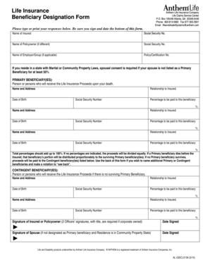 Anthem Life Beneficiary Designation Form