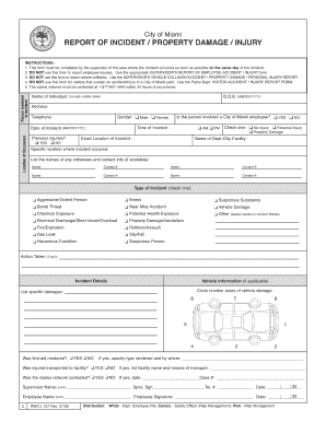 Report of Incident / Property Damage / Injury Form - City of Miami