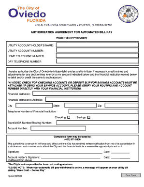 City of Oviedo Automated Bill Pay Authorization