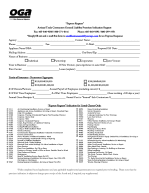 Artisan Trade Contractor General Liability Request
