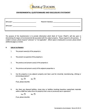 Environmental Questionnaire and Disclosure Statement