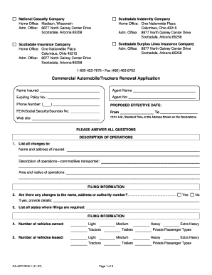 Commercial Automobile Truckers Renewal Application