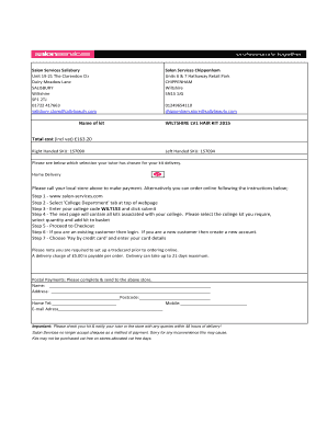 Salon Services Hair Kit Order Form