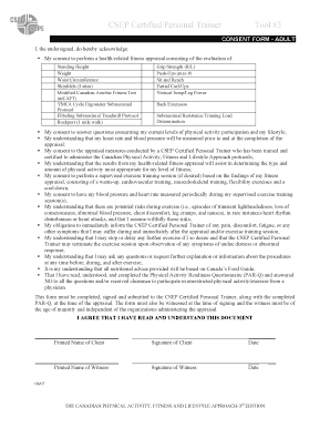 CSEP Adult Fitness Appraisal Consent Form